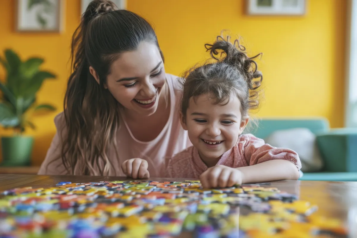 Young child with autism playing with family